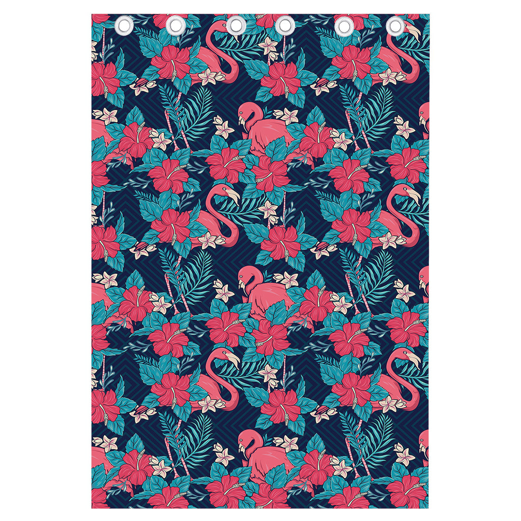 Flamingo And Hawaiian Floral Print Curtain