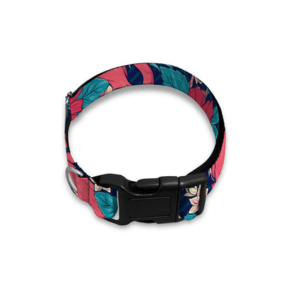 Flamingo And Hawaiian Floral Print Dog Collar