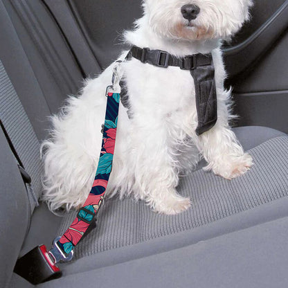 Flamingo And Hawaiian Floral Print Dog Seat Belt
