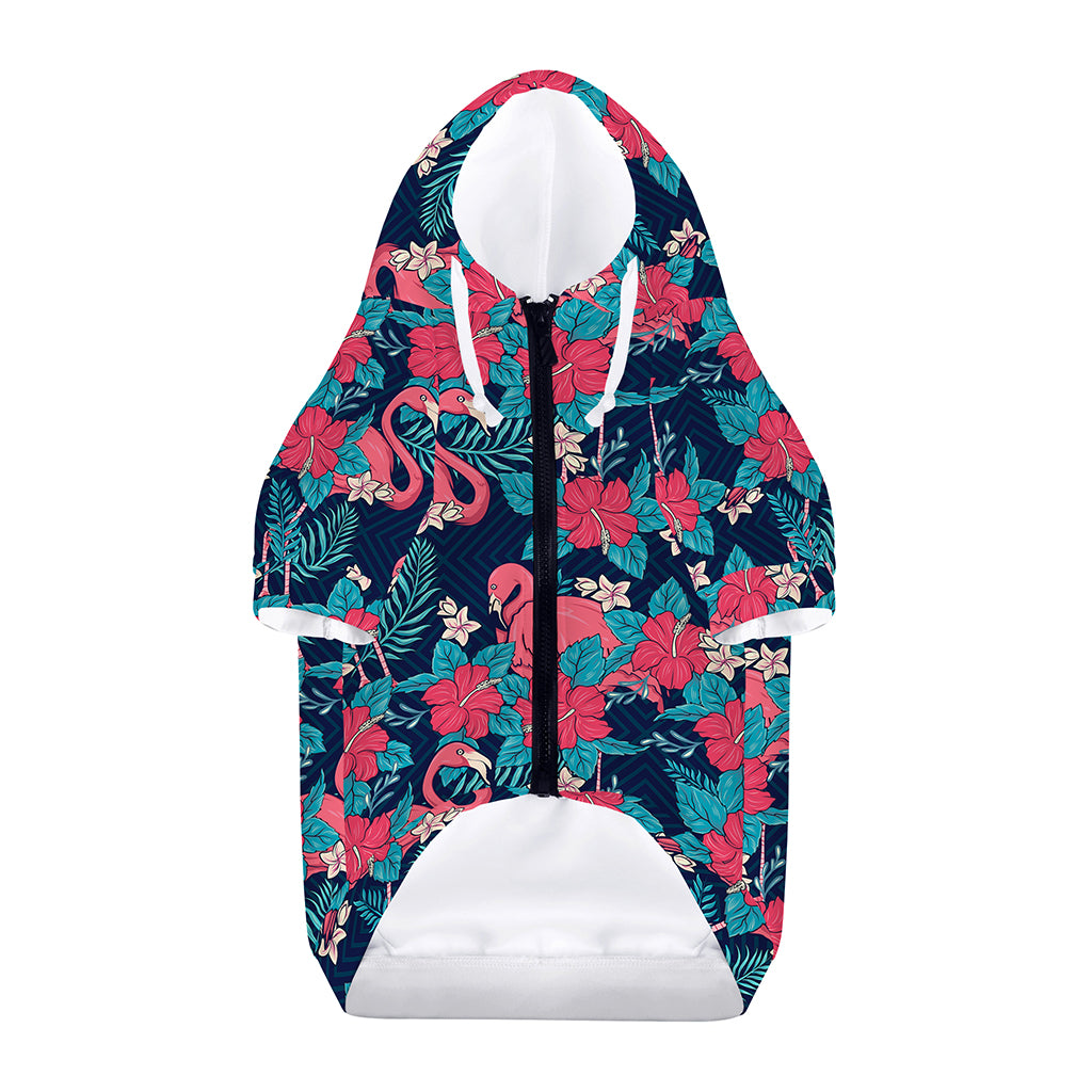 Flamingo And Hawaiian Floral Print Dog Zip Up Hoodie