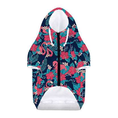 Flamingo And Hawaiian Floral Print Dog Zip Up Hoodie