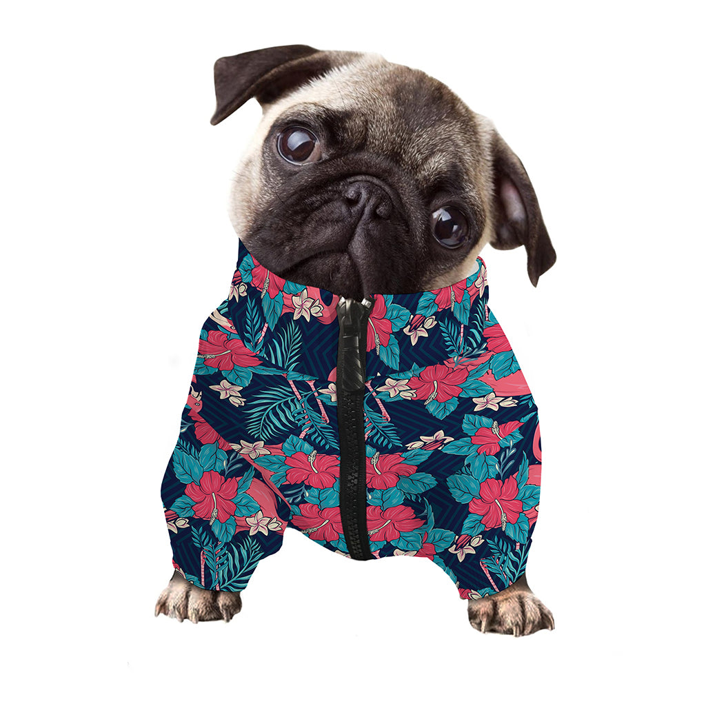 Flamingo And Hawaiian Floral Print Dog Zip Up Jacket