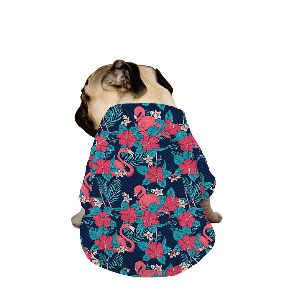 Flamingo And Hawaiian Floral Print Dog Zip Up Jacket