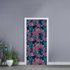 Flamingo And Hawaiian Floral Print Door Sticker