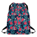 Flamingo And Hawaiian Floral Print Drawstring Backpack