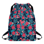 Flamingo And Hawaiian Floral Print Drawstring Backpack