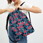 Flamingo And Hawaiian Floral Print Drawstring Backpack