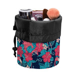 Flamingo And Hawaiian Floral Print Drawstring Makeup Bag