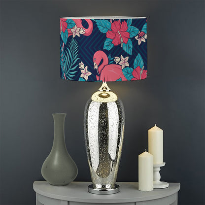 Flamingo And Hawaiian Floral Print Drum Lamp Shade