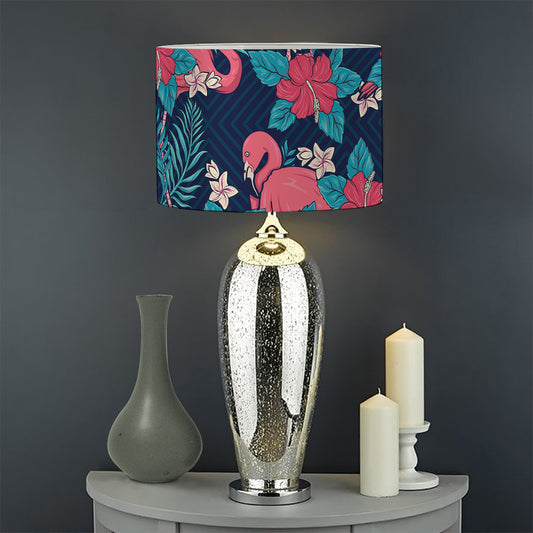 Flamingo And Hawaiian Floral Print Drum Lamp Shade
