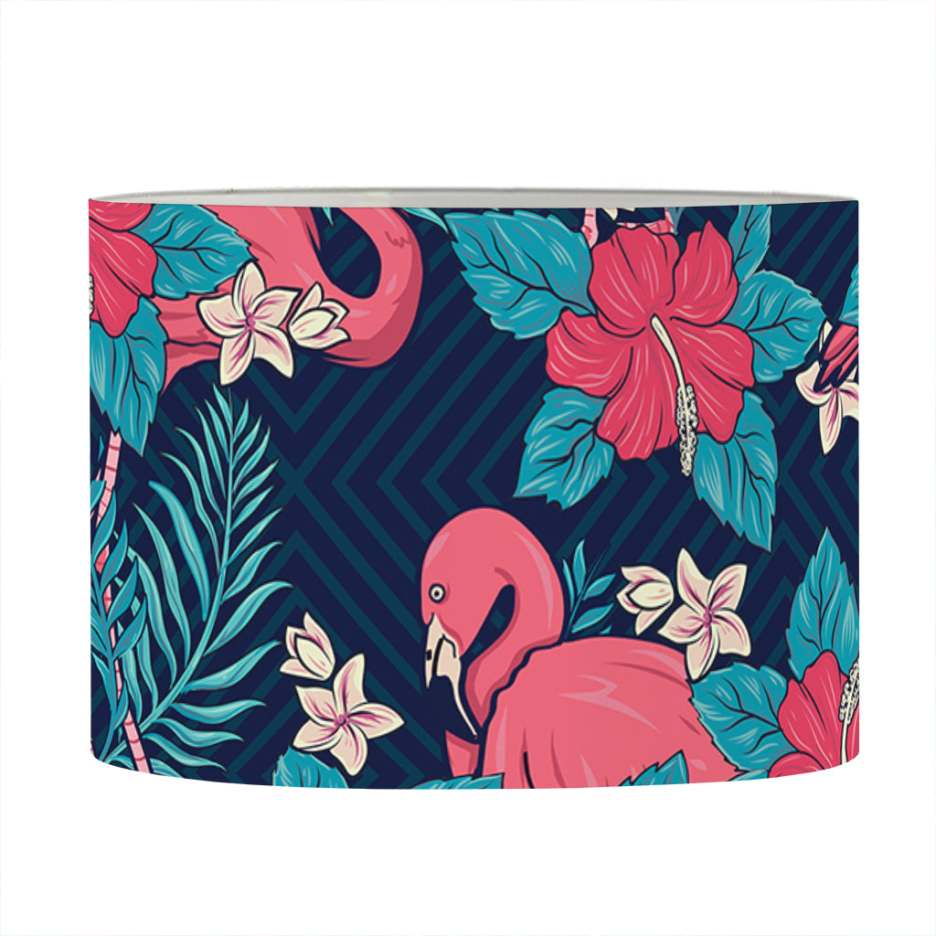 Flamingo And Hawaiian Floral Print Drum Lamp Shade