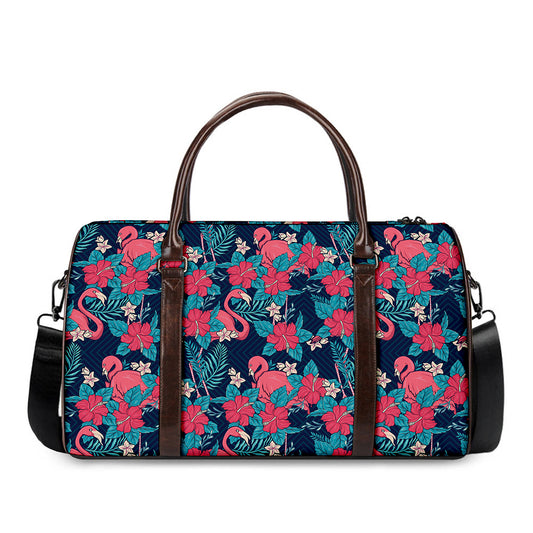 Flamingo And Hawaiian Floral Print Duffle Bag