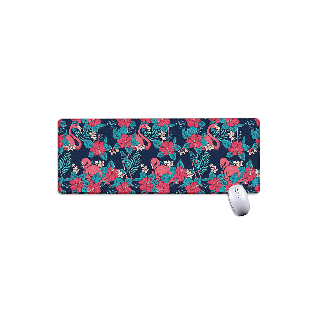 Flamingo And Hawaiian Floral Print Extended Mouse Pad