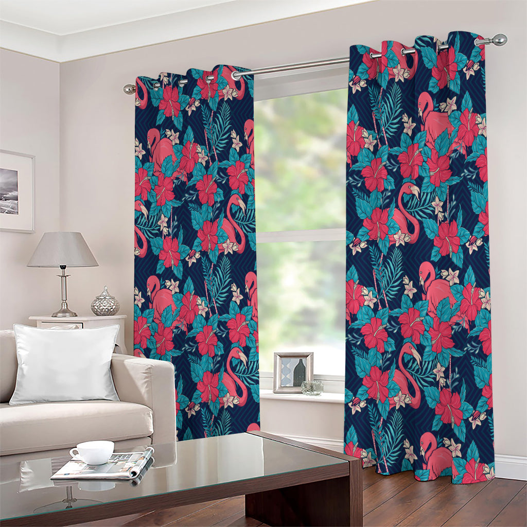 Flamingo And Hawaiian Floral Print Extra Wide Grommet Curtains