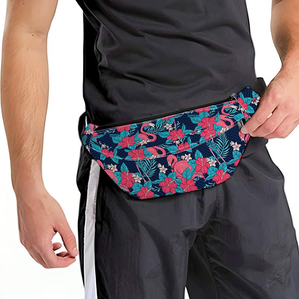 Flamingo And Hawaiian Floral Print Fanny Pack