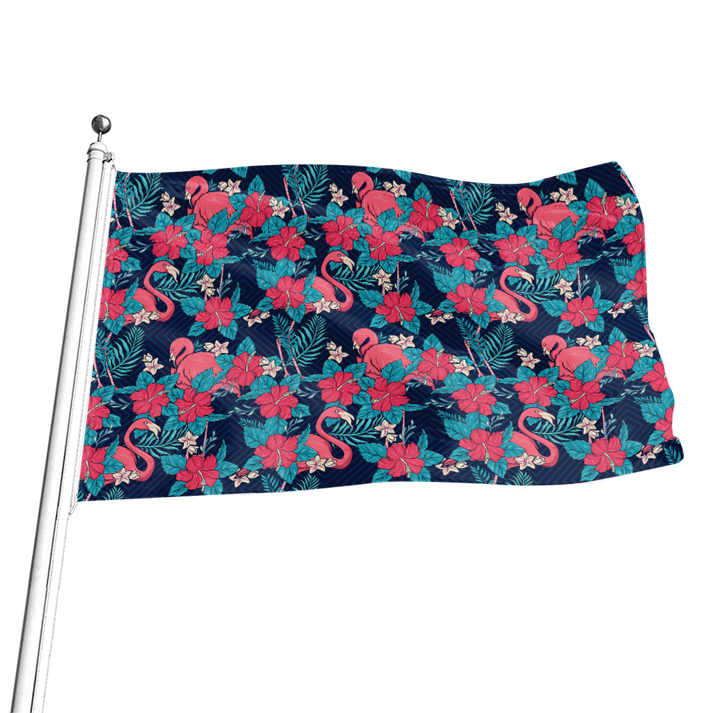 Flamingo And Hawaiian Floral Print Flag