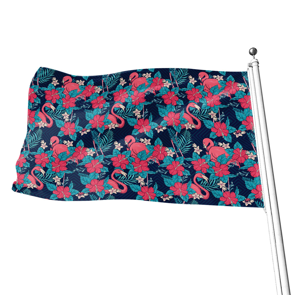 Flamingo And Hawaiian Floral Print Flag