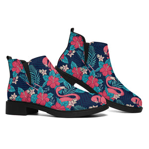 Flamingo And Hawaiian Floral Print Flat Ankle Boots