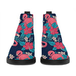 Flamingo And Hawaiian Floral Print Flat Ankle Boots