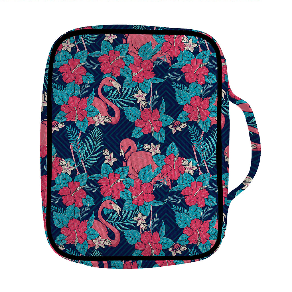 Flamingo And Hawaiian Floral Print Front Pocket Bible Bag