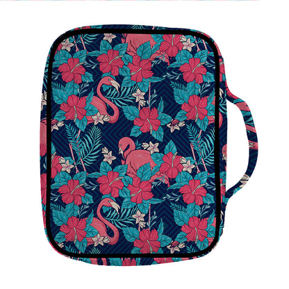Flamingo And Hawaiian Floral Print Front Pocket Bible Bag