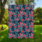Flamingo And Hawaiian Floral Print Garden Flag