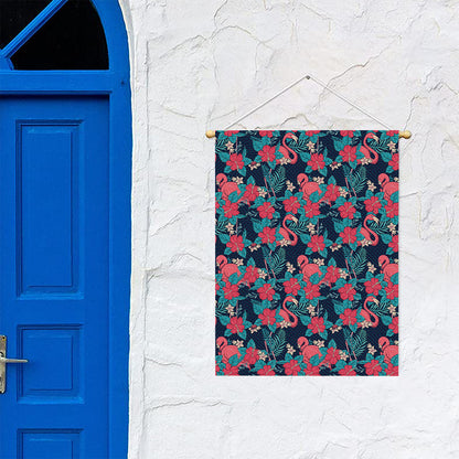 Flamingo And Hawaiian Floral Print Garden Flag