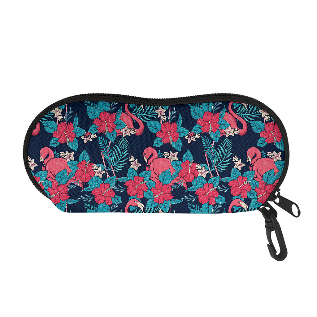 Flamingo And Hawaiian Floral Print Glasses Case