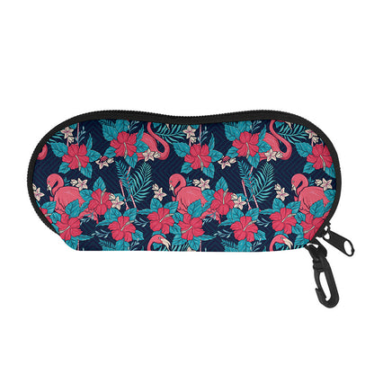 Flamingo And Hawaiian Floral Print Glasses Case
