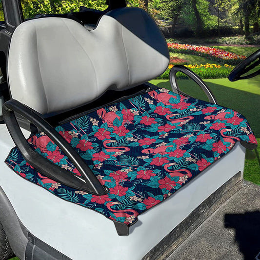 Flamingo And Hawaiian Floral Print Golf Cart Seat Cover