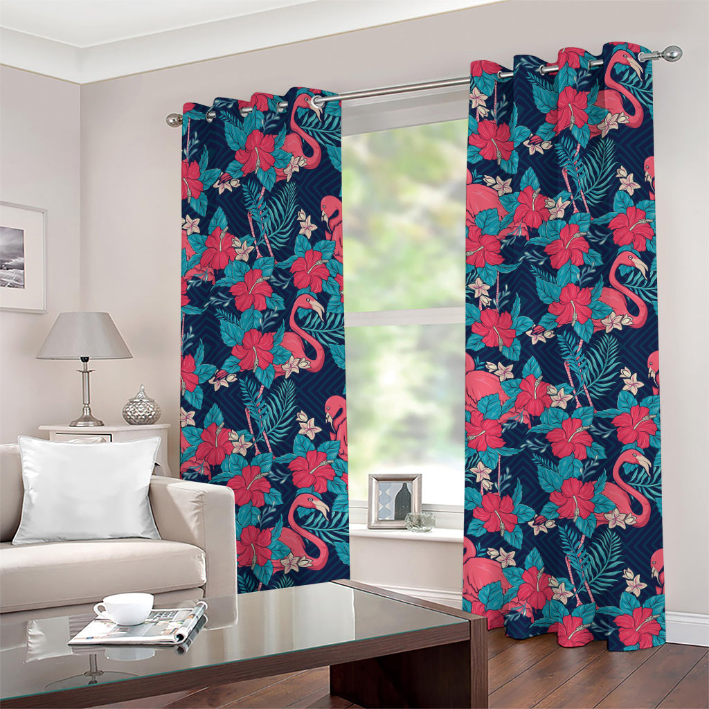 Flamingo And Hawaiian Floral Print Grommet Curtains