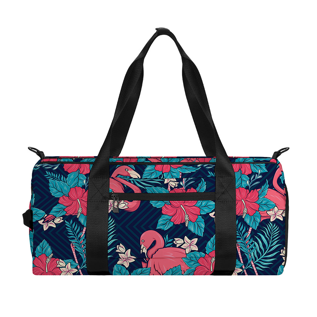 Flamingo And Hawaiian Floral Print Gym Bag