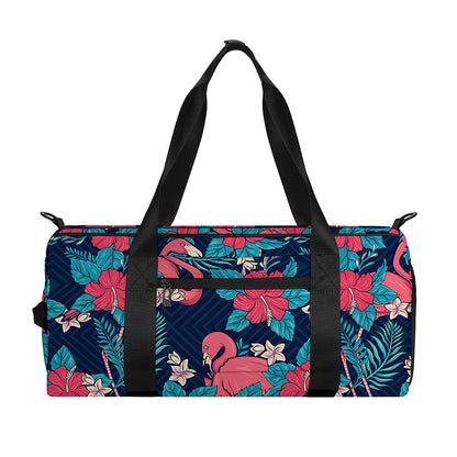 Flamingo And Hawaiian Floral Print Gym Bag
