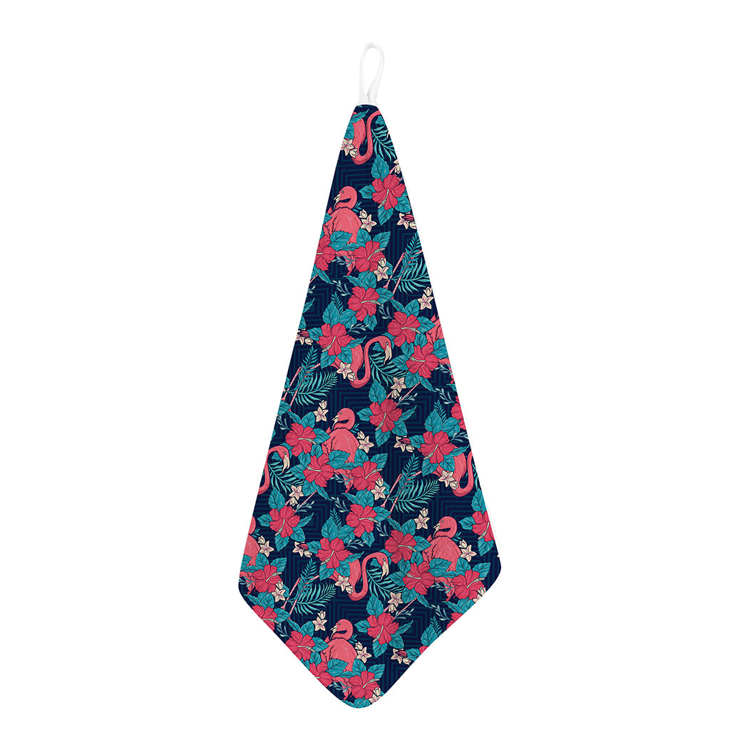 Flamingo And Hawaiian Floral Print Hand Towel