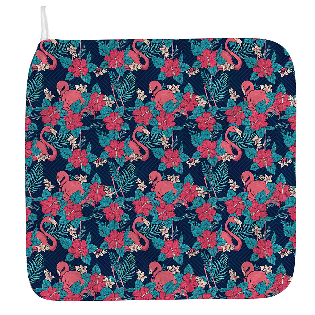 Flamingo And Hawaiian Floral Print Hand Towel