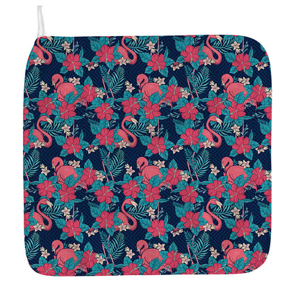 Flamingo And Hawaiian Floral Print Hand Towel