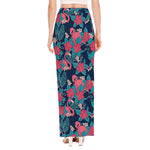 Flamingo And Hawaiian Floral Print High Slit Maxi Skirt