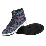 Flamingo And Hawaiian Floral Print High Top Leather Sneakers