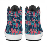 Flamingo And Hawaiian Floral Print High Top Leather Sneakers