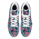Flamingo And Hawaiian Floral Print High Top Leather Sneakers