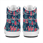 Flamingo And Hawaiian Floral Print High Top Leather Sneakers