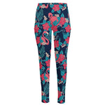 Flamingo And Hawaiian Floral Print High-Waisted Pocket Leggings