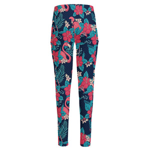 Flamingo And Hawaiian Floral Print High-Waisted Pocket Leggings