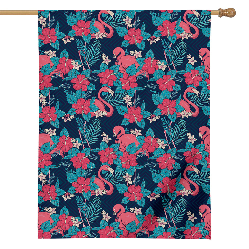 Flamingo And Hawaiian Floral Print House Flag