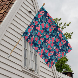 Flamingo And Hawaiian Floral Print House Flag