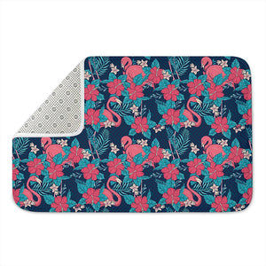 Flamingo And Hawaiian Floral Print Indoor Door Mat