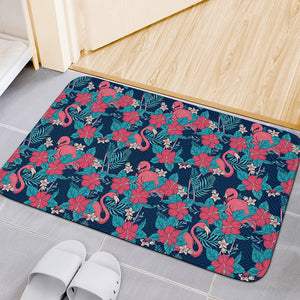 Flamingo And Hawaiian Floral Print Indoor Door Mat