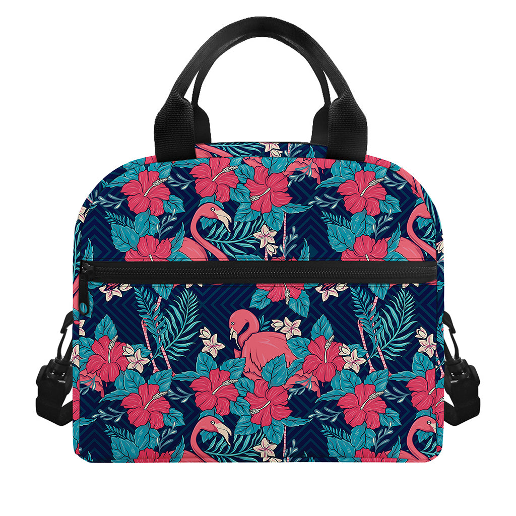 Flamingo And Hawaiian Floral Print Insulated Lunch Bag