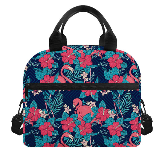 Flamingo And Hawaiian Floral Print Insulated Lunch Bag