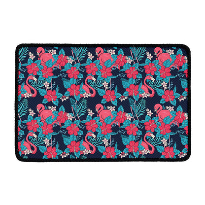 Flamingo And Hawaiian Floral Print Kitchen Mat